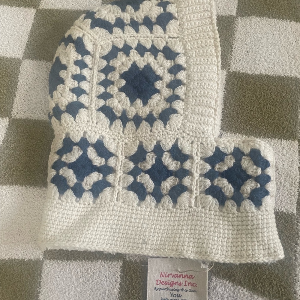 Nirvana Designs Inc. Crochet Patch Hood Blue Cream White